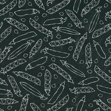 Black Board. Seamless Endless Pattern of Green Peas and Peeled Pea Pod. Healt Stock Illustration