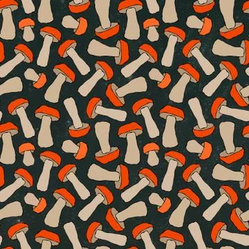 Black Board. Seamless Endless Red or Orange Aspen Mushrooms Pattern. Autumn o Stock Illustration