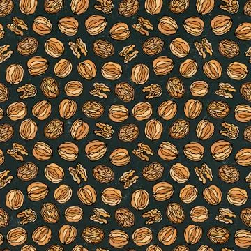 Black Board. Walnut Seamless Endless Pattern. Whole and Peeled Walnuts. Autum Stock Illustration