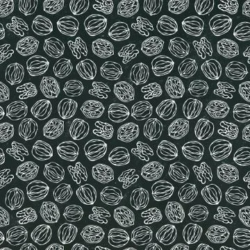 Black Board. Walnut Seamless Endless Pattern. Whole and Peeled Walnuts. Autumn Illustrazione stock