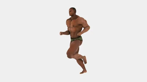 Black bodybuilder active man running with alpha mask Stock Footage 35129425