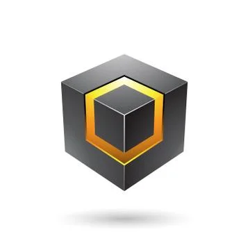 Black Bold Cube with Glowing Core Vector Illustration Stock Illustration