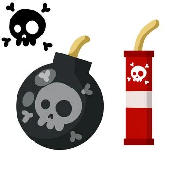 Black Bomb and explosive objects. Set of Dangerous elements 스톡 일러스트