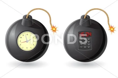 Black bomb with a burning fuse and clockwork vector illustration ...