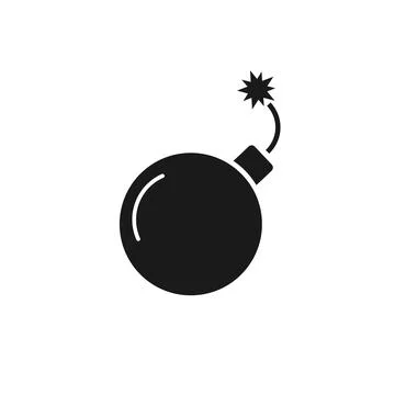 Black bomb icon with burning wick in flat style. Stock Illustration
