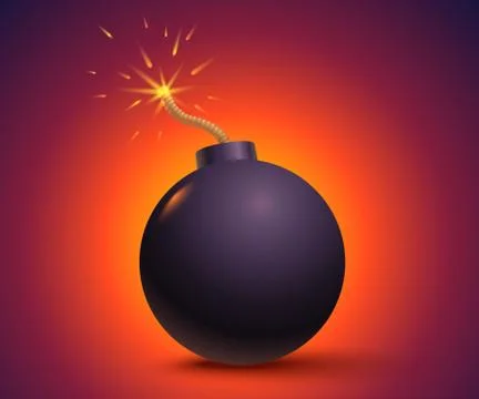 Black bomb on orange background. Stock Illustration