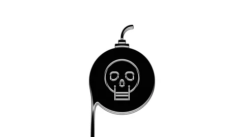 Black Bomb ready to explode icon isolated on white background. Happy Halloween Stock Footage 233816305