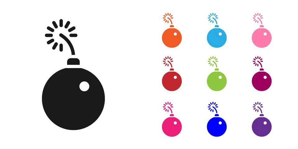 Black Bomb ready to explode icon isolated on white background. Set icons イラスト素材