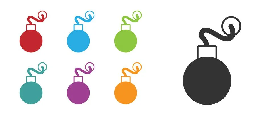Black Bomb ready to explode icon isolated on white background. Set icons Stock Illustration
