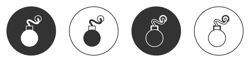 Black Bomb ready to explode icon isolated on white background. Circle button Stock Illustration