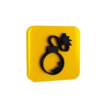 Black Bomb ready to explode icon isolated on transparent background. Yellow Stock Illustration