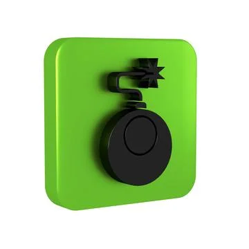 Black Bomb ready to explode icon isolated on transparent background. Green .. 库存插图