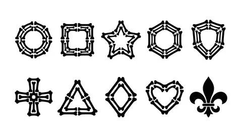 Black bone frame and shape collection for halloween or gothic design elements Illustrazione stock