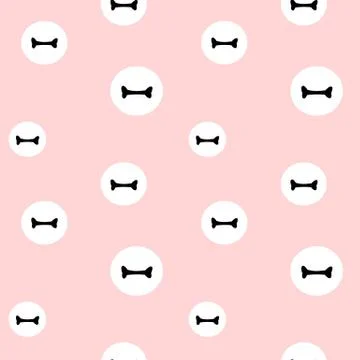 Black bone in white circle on pink background, seamless vector pattern 스톡 일러스트