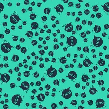 Black Boo speech bubble icon isolated seamless pattern on green background Illustrazione stock