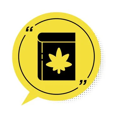 Black Book and marijuana or cannabis leaf icon isolated on white background.  Stock Illustration