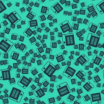 Black Books about programming icon isolated seamless pattern on green background 스톡 일러스트