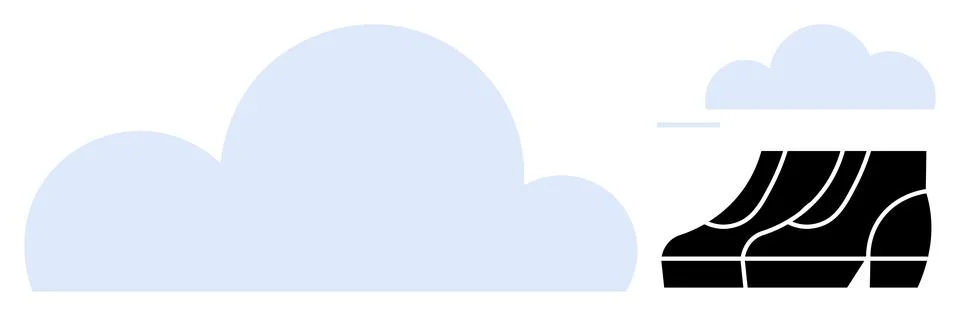Black boots stepping forward with blue cloud in background. Ideal for themes  Illustrazione stock