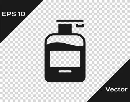 Black Bottle of liquid antibacterial soap with dispenser icon isolated on t.. Stock Illustration