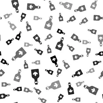 Black Bottle of maple syrup icon isolated seamless pattern on white background 스톡 일러스트