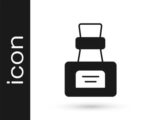 Black Bottle with potion icon isolated on white background. Flask with magic Illustrazione stock