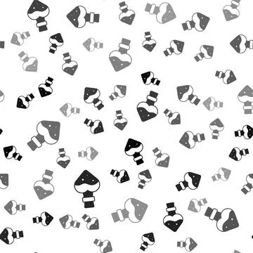 Black Bottle with potion icon isolated seamless pattern on white background Stock Illustration