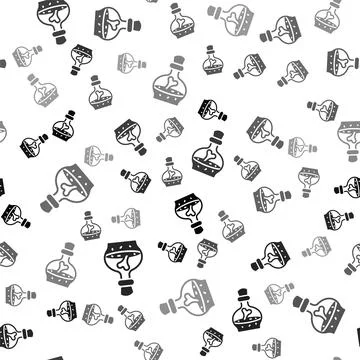 Black Bottle with potion icon isolated seamless pattern on white background Stock Illustration