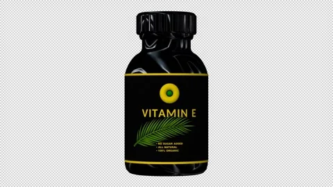 Black bottle of Vitamin E capsules, Pills, Alpha Channel, Looped, 3D Render Stock Footage 271396649