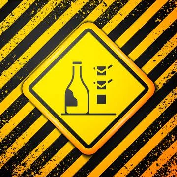 Black Bottle of wine icon isolated on yellow background. Warning sign. Vector Stock Illustration