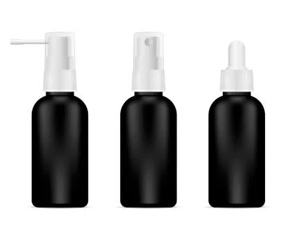 Black bottles set for cosmetics or medical needs. Stock Illustration