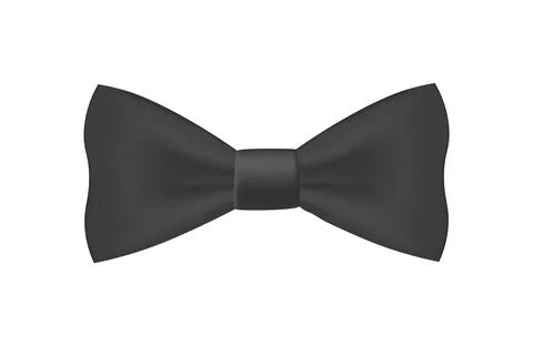 Black bow realistic shiny satin for decorate greeting card. Vector bow on white Stock Illustration