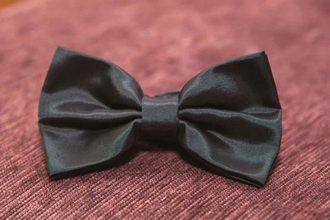 Black bow tie on a background of cherry velveteen Stock Photos