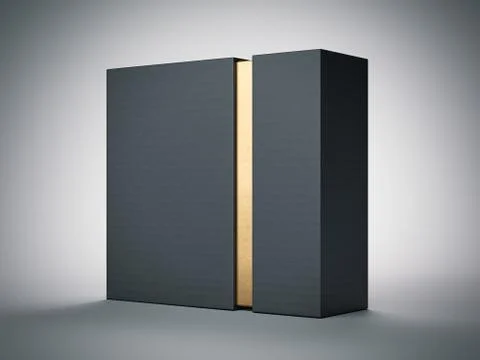 Black box with gold stripe inside. 3d rendering 库存插图