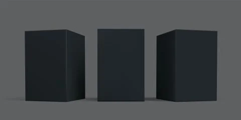 Black box package mock-up set. Vector black carton cardboard or paper package Stock Illustration