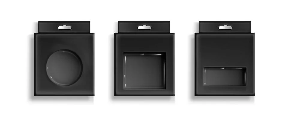 Black box packaging with plastic window cutouts Stock Illustration
