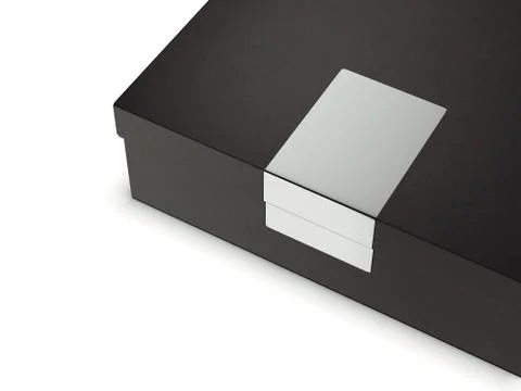 Black box with silver sticker. 3d rendering Stock Photos