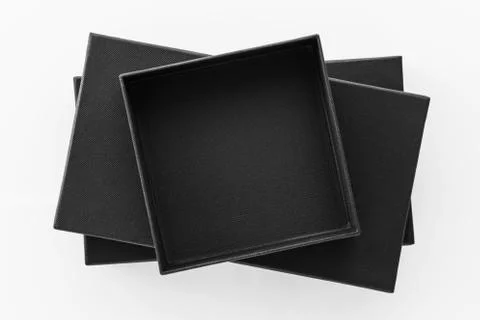 Black box stack product packaging on white background Stock Photos
