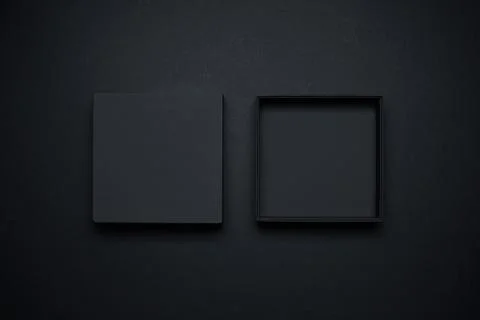 Black Boxes mockup  opened and closed display on black background Stock Photos