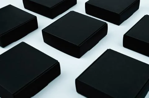 Black boxes on a white background. black boxes on a blue background on a flat Stock Photos