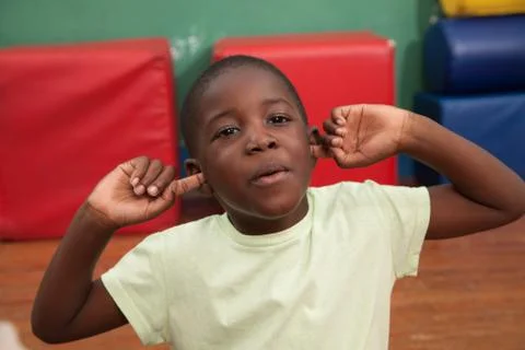 Black boy playing in the kindergarten 写真素材