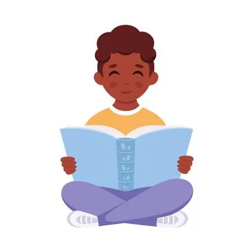 Black boy reading book. Boy studying with a book. Vector illustration Stock Illustration