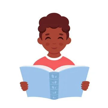 Black boy reading book. Boy studying with a book. Vector illustration Иллюстрация