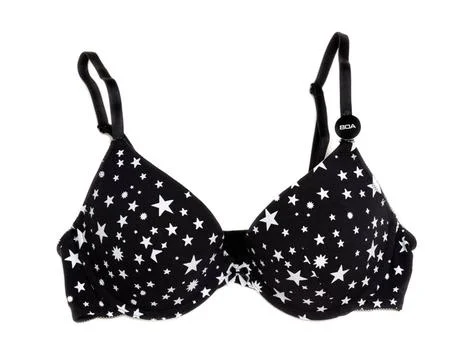 Black bra with pattern star. Black bra with pattern star size 80A. Isolate... Stock Photos