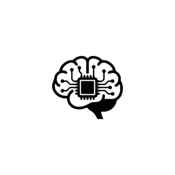 Black brain icon with a central computer chip for artificial intelligence 库存插图