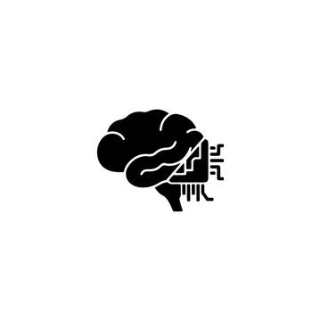 Black brain icon with computer chip representing artificial intelligence 库存插图