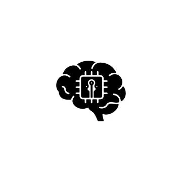 Black brain icon with a computer chip symbol for artificial intelligence 库存插图