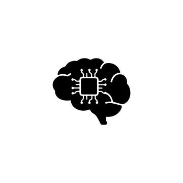 Black brain icon with a computer chip inside for artificial intelligence 库存插图
