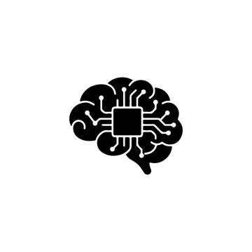 Black brain icon with computer chip for artificial intelligence 库存插图