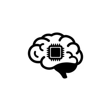 Black brain icon with a computer chip symbol for artificial intelligence 库存插图