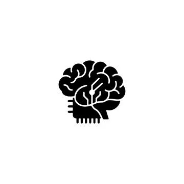 Black brain icon with computer circuit board lines イラスト素材